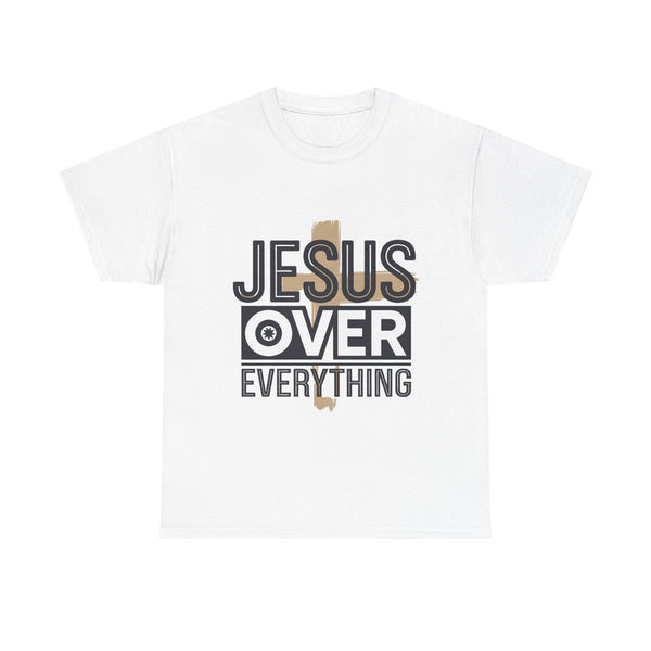 Jesus Over Everything” T-Shirt – Bold Faith-Inspired Graphic Tee, Unisex Heavy Cotton Shirt for Everyday Christian Living